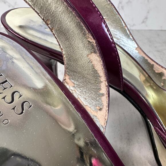 Guess by Marciano Heels WMNS Maroon & Gold US Sz 8.5M Pumps Office Party Glossy - Picture 10 of 11